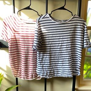 Two Frame shirts - navy & white - red & white